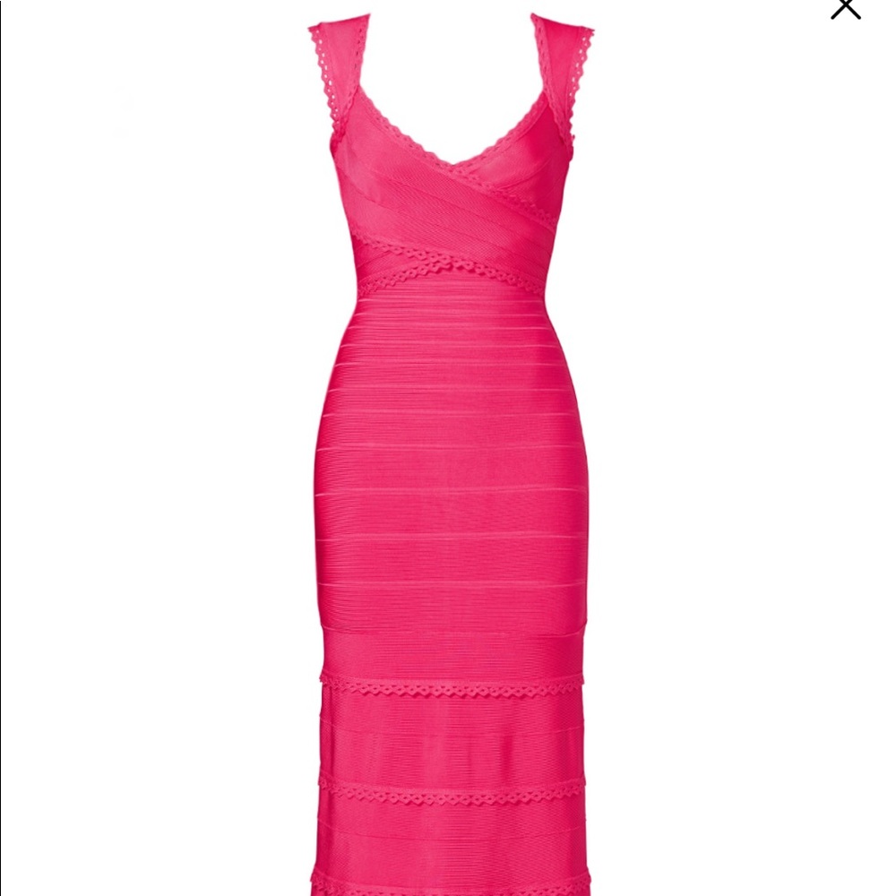 Herve Leger Hot Pink Long Gown Size Small